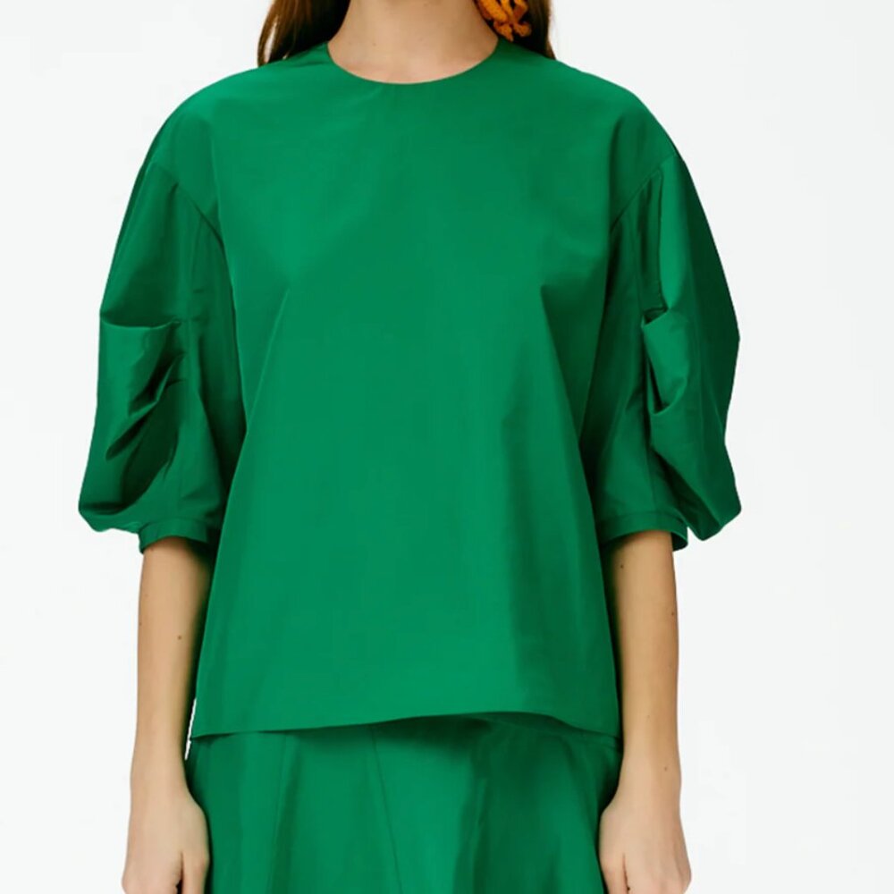 Tibi Italian sporty nylon pleat sleeve top, 8, price drop to $85.